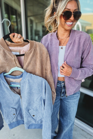 Corduroy Front Zip Up Bomber Jacket MORE COLORS! - Simply Me Boutique