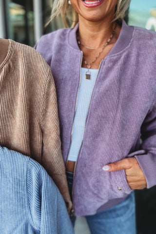 Corduroy Front Zip Up Bomber Jacket MORE COLORS! - Simply Me Boutique