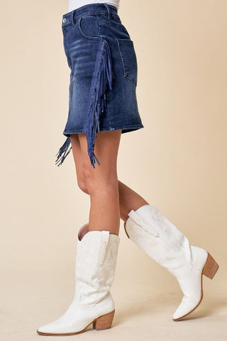 Country Darling Fringed Denim Mini Skirt - Simply Me Boutique