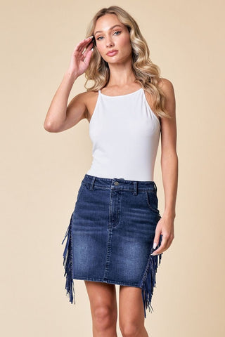Country Darling Fringed Denim Mini Skirt - Simply Me Boutique