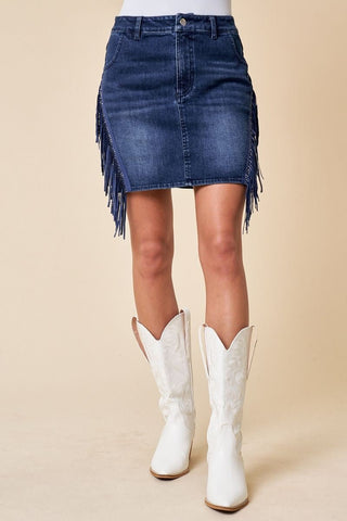 Country Darling Fringed Denim Mini Skirt - Simply Me Boutique