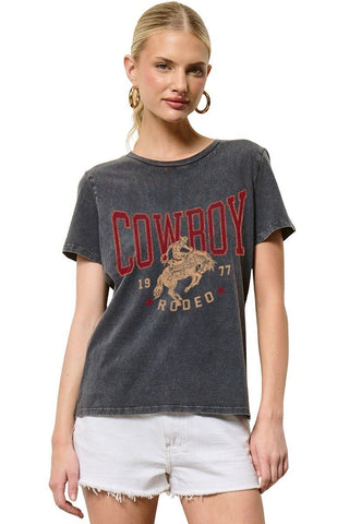 Cowboy Rodeo Washed Black Graphic Top - Simply Me Boutique
