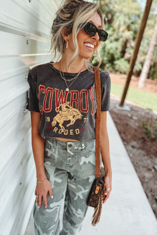 Cowboy Rodeo Washed Black Graphic Top - Simply Me Boutique