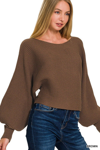 Cozy Ease Boat Neck Balloon Sleeve Sweater 4 COLORS! - Simply Me Boutique