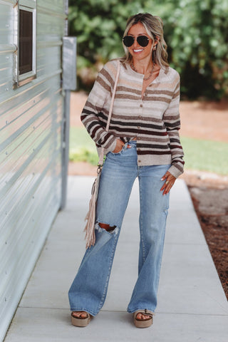 Cozy Season Crop Striped Cardigan - Simply Me Boutique