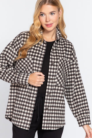 Cream Black Plaid Shacket - Simply Me Boutique