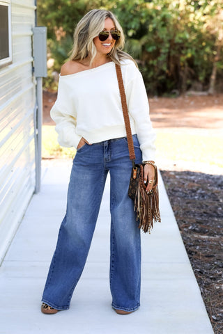 Cream Chic Comfort Boatneck Cropped Sweatshirt - Simply Me Boutique