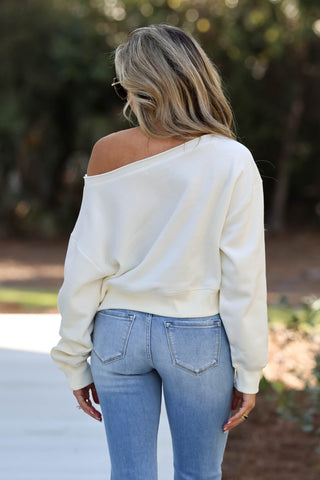 Cream Chic Comfort Boatneck Cropped Sweatshirt - Simply Me Boutique