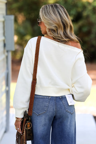 Cream Chic Comfort Boatneck Cropped Sweatshirt - Simply Me Boutique