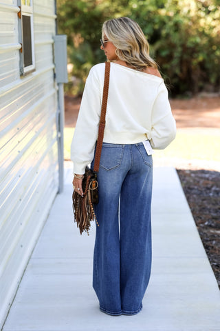 Cream Chic Comfort Boatneck Cropped Sweatshirt - Simply Me Boutique