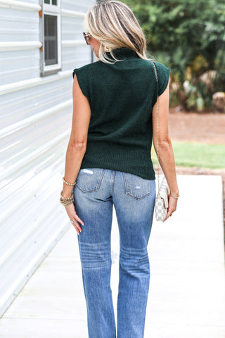 Dark Green High Neck Sleeveless Knit Top - Simply Me Boutique