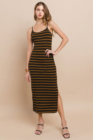 Dark Olive Striped Dress - Simply Me Boutique