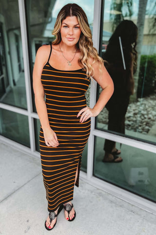 Dark Olive Striped Dress - Simply Me Boutique