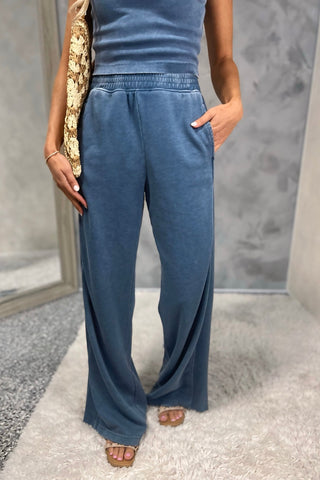 Deep Sea Mineral Washed Wide Leg Pants - Simply Me Boutique