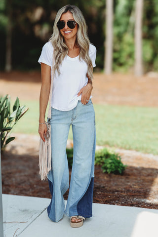 Demi High Rise Super Wide Leg Color Block Jeans - Simply Me Boutique