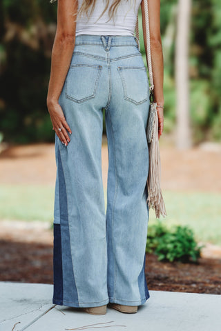Demi High Rise Super Wide Leg Color Block Jeans - Simply Me Boutique
