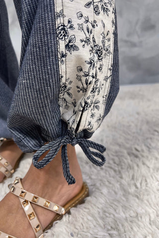 Denim Blossom Pinstripe Pants - Simply Me Boutique