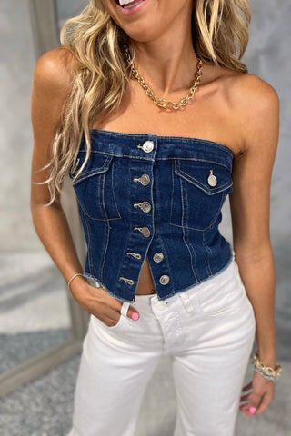 Denim Darling Dark Wash Tube Top - Simply Me Boutique