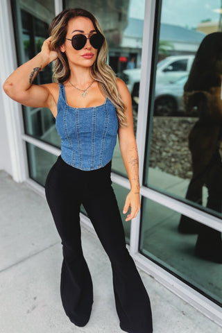 Denim Stretch Crop Top - Simply Me Boutique