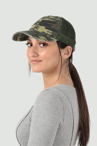 Distressed Camouflage Mesh Back cap - Simply Me Boutique