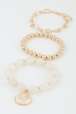 Double Sea Shell Charm Beaded Bracelet - Simply Me Boutique