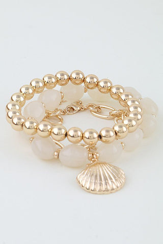 Double Sea Shell Charm Beaded Bracelet - Simply Me Boutique