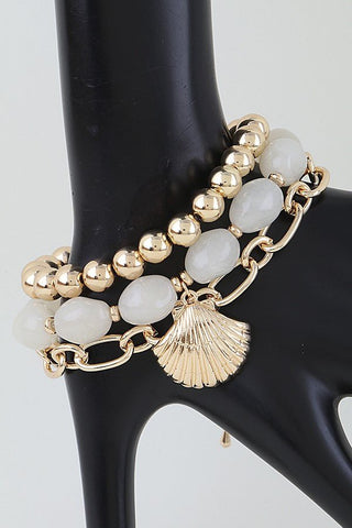 Double Sea Shell Charm Beaded Bracelet - Simply Me Boutique