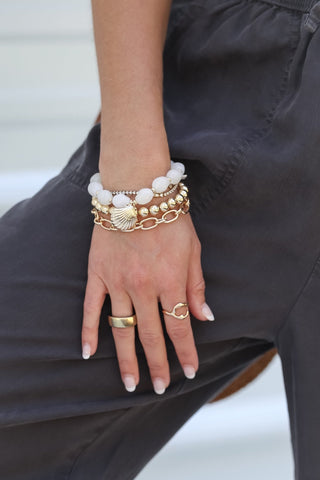 Double Sea Shell Charm Beaded Bracelet - Simply Me Boutique