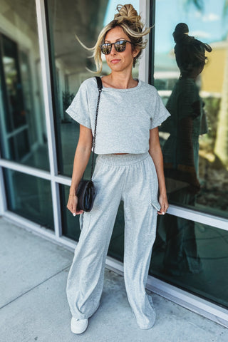 Dreamy Days Heather Grey Crop Top Cargo Pants SET - Simply Me Boutique