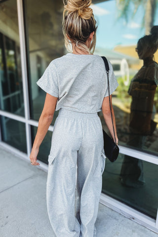 Dreamy Days Heather Grey Crop Top Cargo Pants SET - Simply Me Boutique