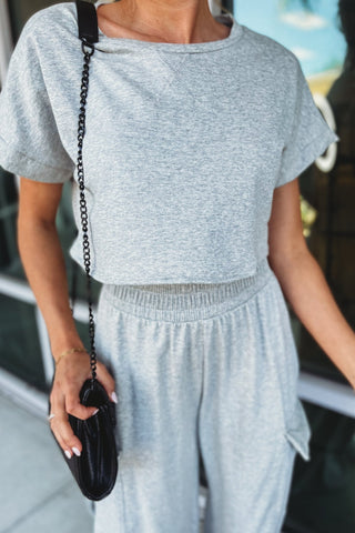 Dreamy Days Heather Grey Crop Top Cargo Pants SET - Simply Me Boutique