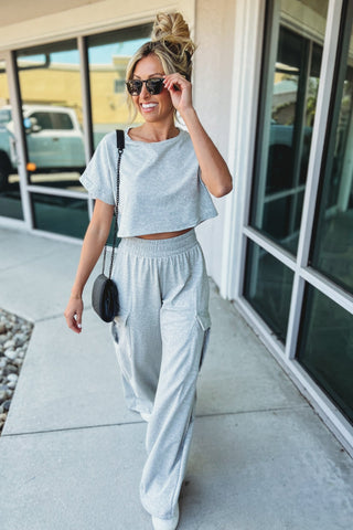 Dreamy Days Heather Grey Crop Top Cargo Pants SET - Simply Me Boutique