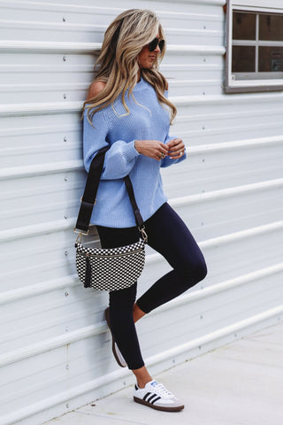 DUSTY BLUE Just Another Day Cold Shoulder Sweater - Simply Me Boutique