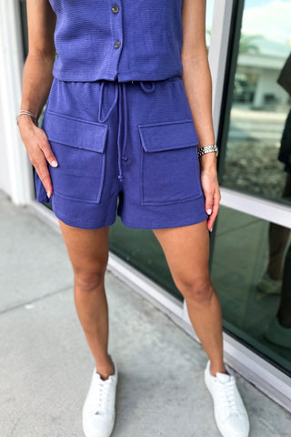 Easy Days Blue Waffle Knit SHORTS - Simply Me Boutique