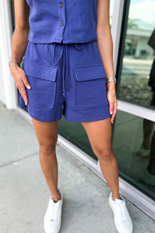 Easy Days Blue Waffle Knit SHORTS - Simply Me Boutique