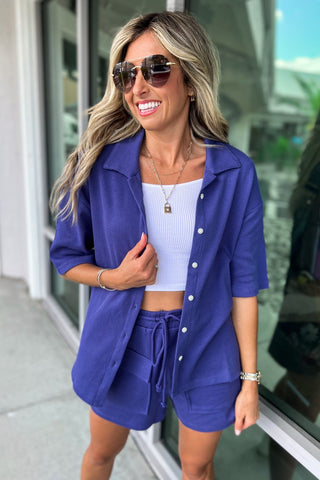 Easy Days Blue Waffle Knit SHORTS - Simply Me Boutique