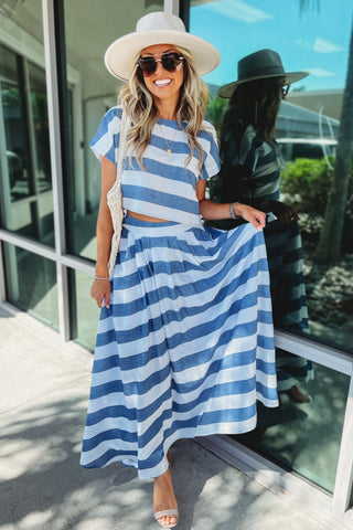 Easy Escape Blue Striped Crop Top - Simply Me Boutique