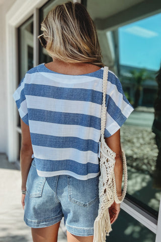 Easy Escape Blue Striped Crop Top - Simply Me Boutique