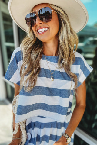 Easy Escape Blue Striped Crop Top - Simply Me Boutique