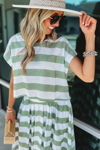 *Easy Escape Sage Striped Crop Top - Simply Me Boutique