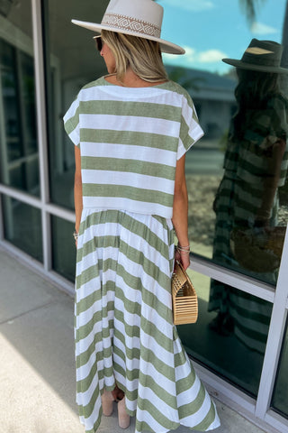 *Easy Escape Sage Striped Skirt - Simply Me Boutique