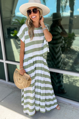 *Easy Escape Sage Striped Skirt - Simply Me Boutique