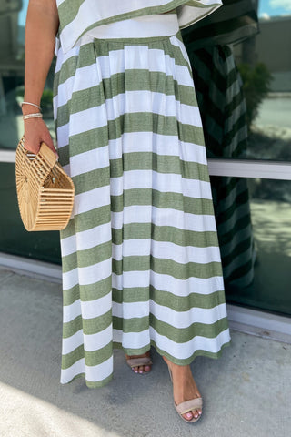 *Easy Escape Sage Striped Skirt - Simply Me Boutique