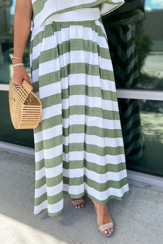 *Easy Escape Sage Striped Skirt - Simply Me Boutique