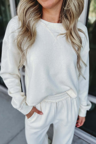 Easy Peasy Ribbed Cream Long Sleeve Top - Simply Me Boutique