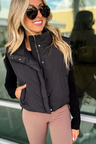 Embrace It All Cropped High Neck Black Puffer Vest - Simply Me Boutique