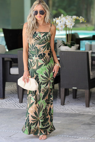 Emerald Palms Draped Open Back Dress - Simply Me Boutique