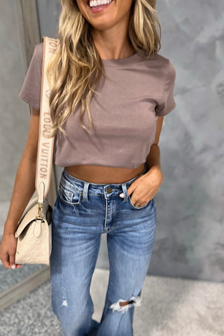 Essential Taupe Crop Tee - Simply Me Boutique
