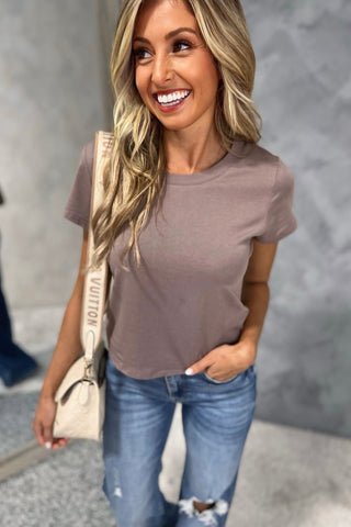 Essential Taupe Crop Tee - Simply Me Boutique