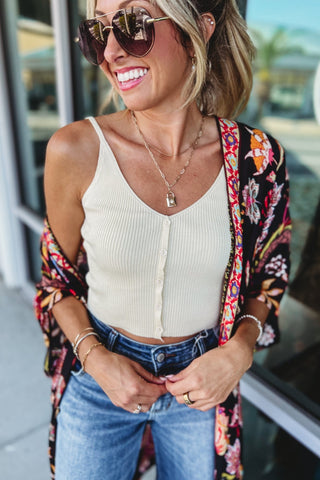 Essential Vibes Faux Button V - Neck Crop MORE COLORS! - Simply Me Boutique